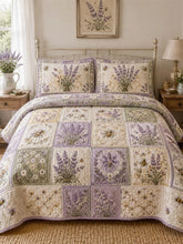 Lavender Bee Quilted 3-Piece Bedding Set – Classic Americana Quilted Bedding With Matching Pillow Shams