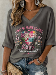 V-Neck Retro Coat Of Many Colors Forever In Our Hearts Print T-Shirt