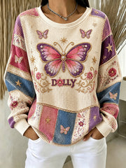 Women's Casual Printed Waffle Long-Sleeve Top