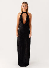 Empire Sequin Maxi Dress - Black