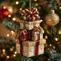 Golden Gift Tower Christmas Mica Ornament GFSPQA17