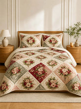Vintage Rose Garden Quilted 3-Piece Bedding Set