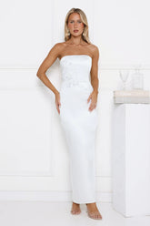 Dusk Desire Strapless Embellished Maxi Dress White