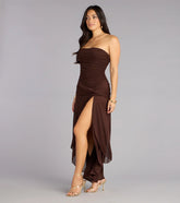 Chic Drama Strapless High Slit Ruffle Maxi Dress