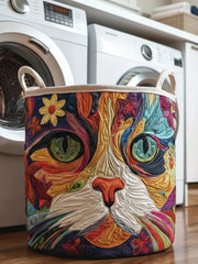 Rainbow Cat Quilted Laundry Basket