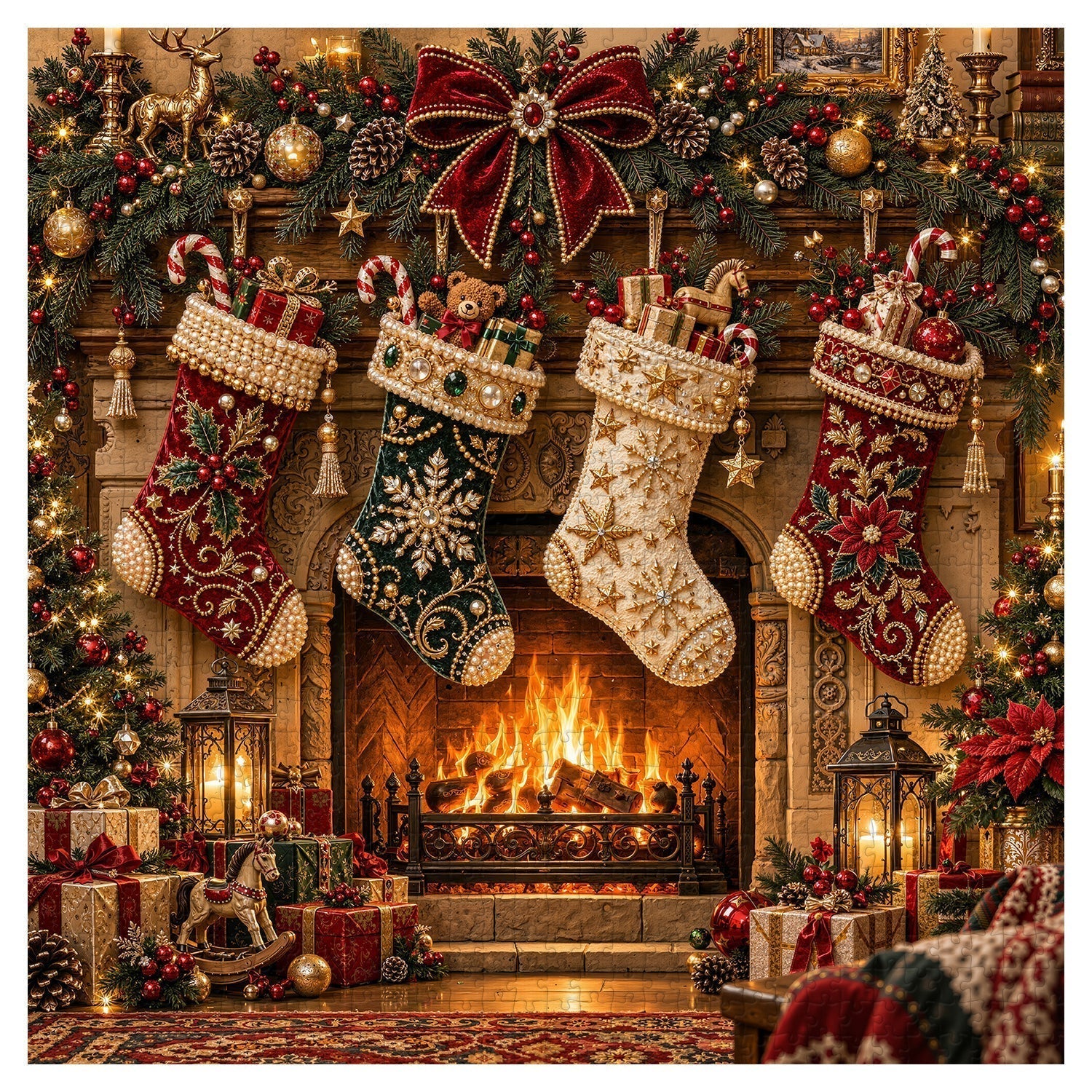 Warm Christmas Fireplace Jigsaw Puzzle 1000 Pieces