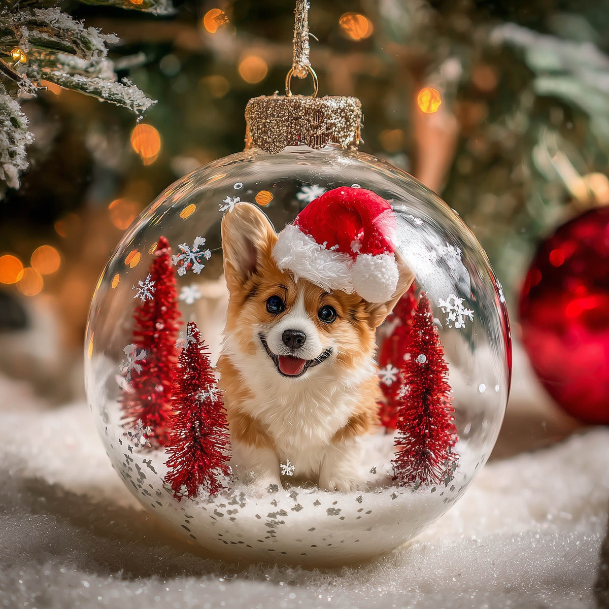 Festive Corgi Pup Christmas Mica Ornament GFSPNT113