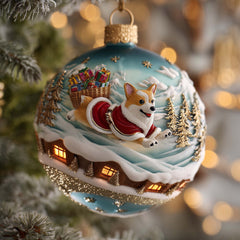 Santa Corgi Christmas Mica Ornament GFSPQA140
