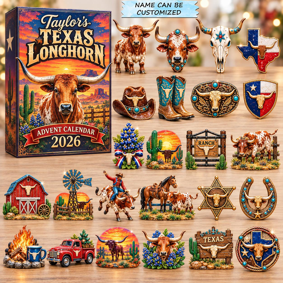 Personalized Texas Longhorn Ranch Advent Calendar 2026 QTCUZ GFTOHNL3708