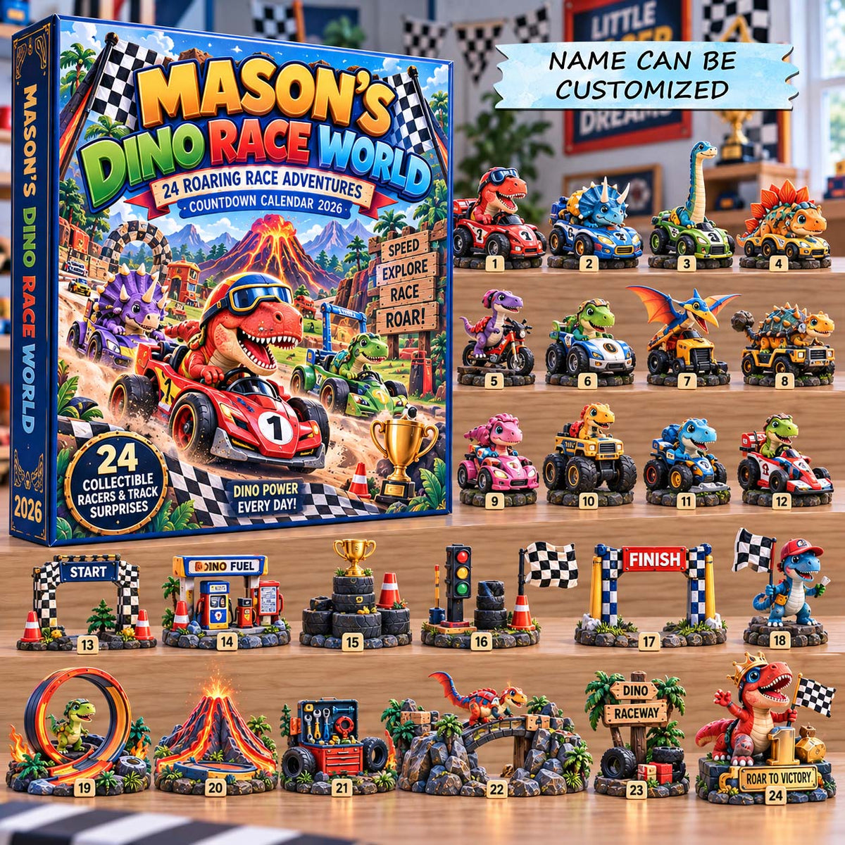 Personalized Dino Race World Advent Calendar 2026 QTCUZ GFTONTD3005