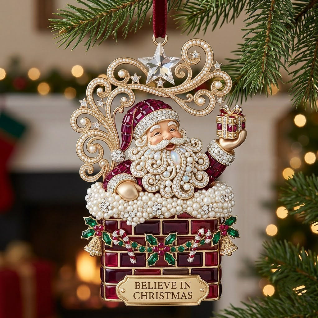 Sparkly Jeweled Santa Claus Christmas Mica Ornament