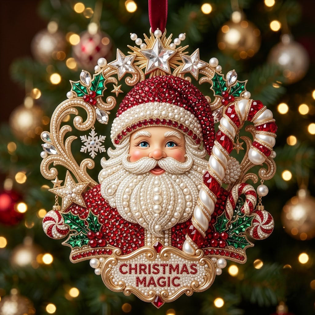 Sparkly Jeweled Santa Claus Christmas Mica Ornament