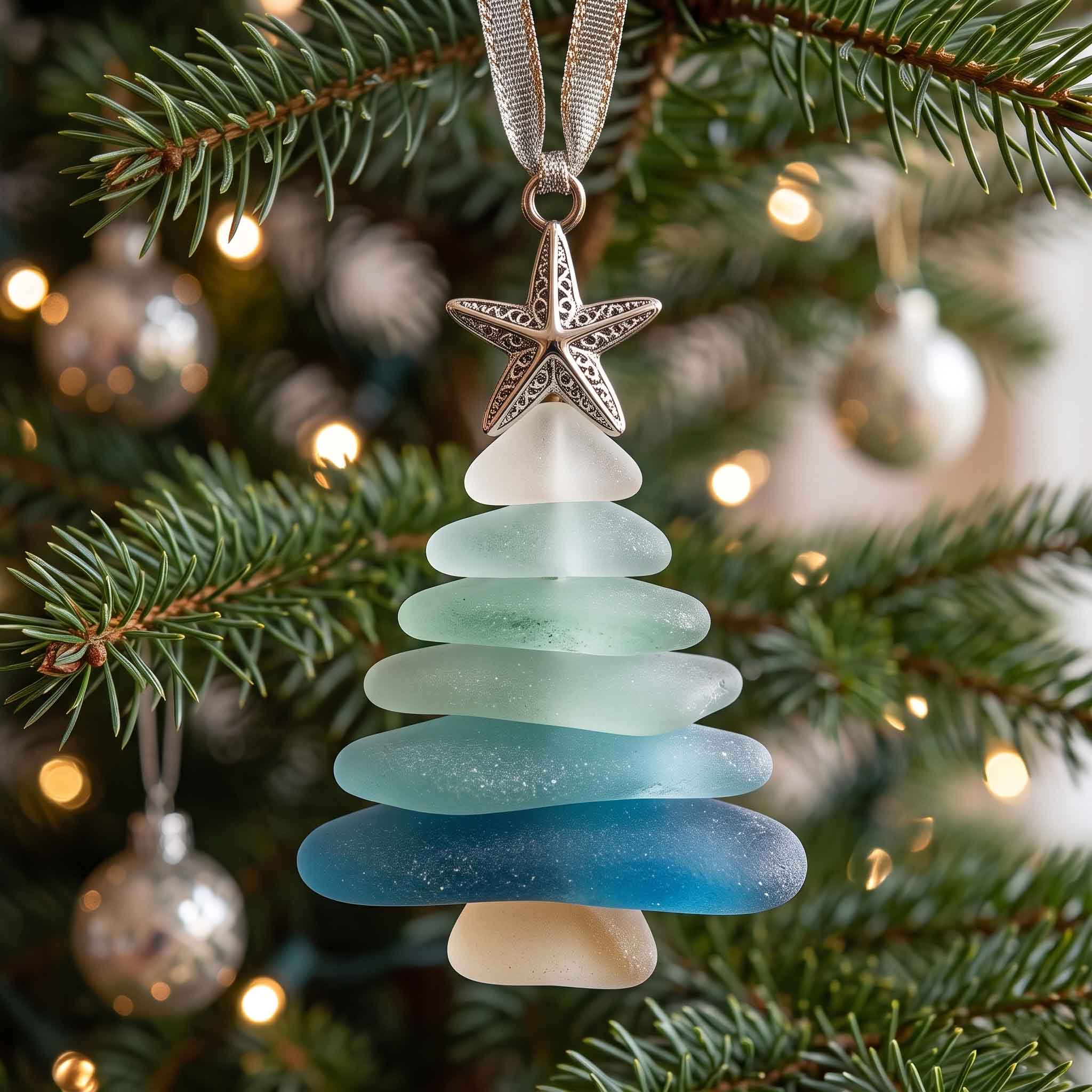 Sea Glass Evergreen Christmas Mica Ornament
