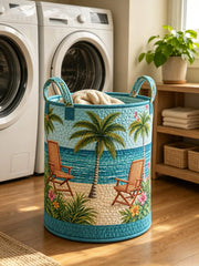 Coastal Beach Quilted Laundry Basket