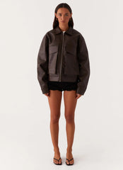 Lula Faux Leather Bomber Jacket - Chocolate