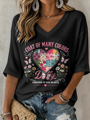 V-Neck Retro Coat Of Many Colors Forever In Our Hearts Print T-Shirt