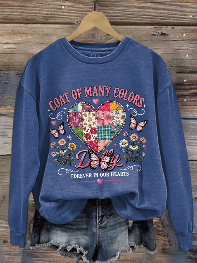 Retro Coat Of Many Colors Forever In Our Hearts Print Sweatshirt