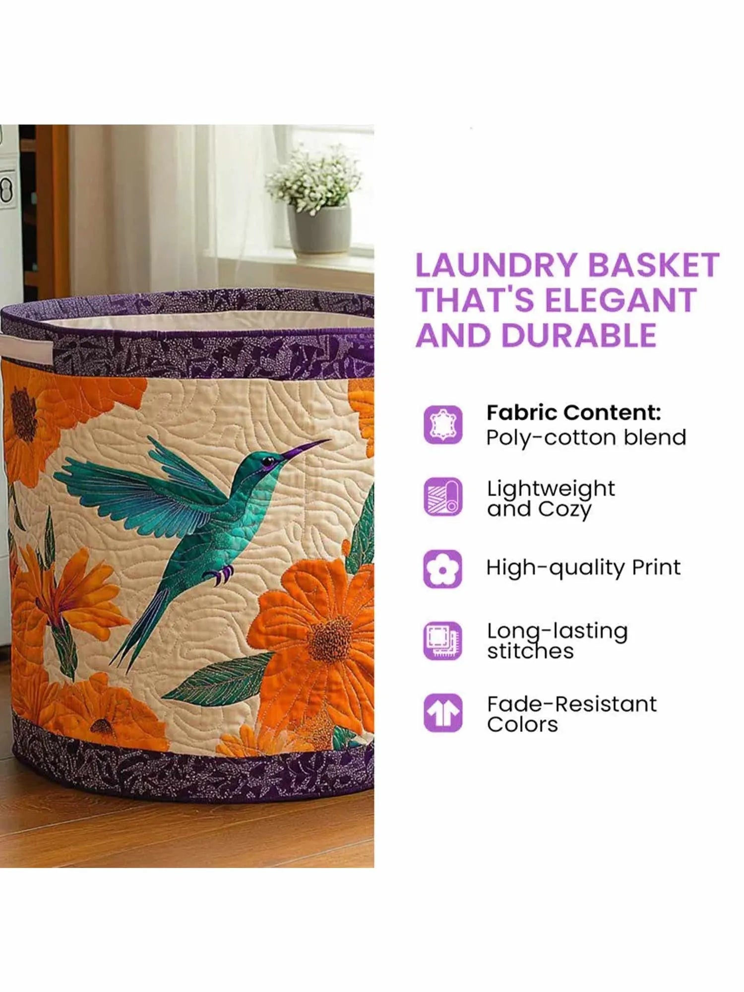 Hippie Mushroom Peace Quilted Laundry Basket